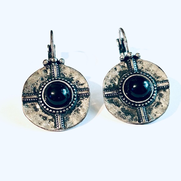 Silver and Black Dangle Earrings - Picture 2 of 5